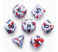 Bloodied Ivory Dice Set - Crimson Splatter Polyhedral RPG Dice for Chilling Tabletop Quests