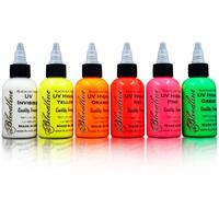 Bloodline Ink Professional Blacklight UV 6 Color Set - 1/2 oz (15 ml) - Highlight Series. Made in The U.S.A. Six Bright Fluorescent Inks for Your Vibrant Ideas