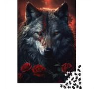 Bloody Black Wolf 1000 Piece Jigsaw Puzzle for Adults, 52x38cm/1000pcs, Screen-Free Leisure, Focused Puzzle Time And Time at Home