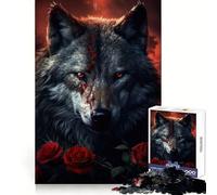 Bloody Black Wolf Jigsaw Puzzles for Adults1000 Pieces Thought Training Restful Escape Uniform Cut Merry Gift (50X75CM)
