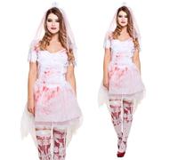 Bloody Bride Zombie Wedding Dress & Veil Halloween Adult Fancy Dress Costume