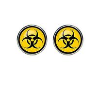 Bloody devil Art Picture Cuff Links,Biohazard Sign Cufflinks Silver Plated Biohazard Symbol Cufflinks Men and Women Accessories Hazard Symbol Black Yellow,Gift of Love