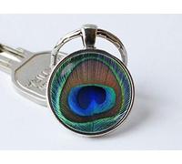 Bloody devil Art Picture Key Chains，Peacock feather keychain Peacock keyring Peacock jewelry Peacock pendant Feather key chain Feather key ring Bird jewelry Zoo Colorful,Gift of love