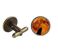 Bloody devil Moon & Space Cufflinks,Wolf and Moon Cufflinks Men Accessories Husband Gift Wolf Cuff Links Cufflinks for Men Orange Moon Cufflinks Moon Howling Wolf Wild Animal