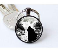 Bloody devil MOON & SPACE Keychains,Black wolf Keychains wolf Moon keyring Wolf jewelry Moon and wolf Pendant Wolf key ring Moon key chain Howling wolf Moon jewelry Gift ideas