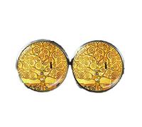 Bloody devil Tree of Life Gustav Klimt Cufflinks, Gustav Klimt Jewelry, Klimt Cufflinks, Artist Gift, Yellow Cufflinks, Art Nouveau Cufflinks
