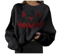 Bloody Halloween Funny Help Costume Women Blood Sweatshirt Black Cat on Pumpkin Ghost Crewneck Sweatshirts Spooky Pullover Top Tops Blouse Womens Bloodstained Outfits, Black, XL