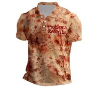 Bloody Halloween Shirt Men's Gothic Horror Clothing Short Sleeve Slim Fit Casual Shirt Blood Splash Pattern Funny Shirts Problem Solved Short Sleeve Shirts with Buttons Retro Blood Spot Shirt, pink