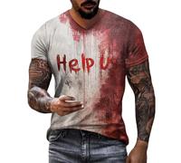Bloody Halloween T-Shirt, Fashion Spring and Autumn Casual Short Sleeved Round Neck T-Shirt, Blood Splatter Pattern Top, Bloody Printed Tops Folder Board (A, L)