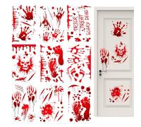 Bloody Handprint - 9 Sheets Bloody Handprint Footprint Halloween Wall Decal | Red Blood Sticker | Wound Stickers | Blood Stain Sticker | Halloween Window Cling Sticker for Wall and Floor