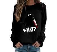 Bloody Handprint Funny Halloween Costume Women Sweatshirt Pumpkin Black Cat Ghost Sweatshirts Shirts Fall Sweater Gothic Clothes 2025 Pullover Tops Blouse Bloodstained Costumes, Black, S