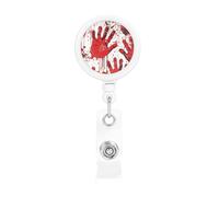 Bloody Handprints Badge Reel Retractable Badge Holder with Keychain Funny ID Clips for Badges Lightweight Plastic Name Card Holders for Nurses Office Teacher