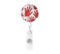 Bloody Handprints Badge Reel Retractable Badge Holder with Keychain Id Clips for Badges Lightweight Plastic Name Card Holders for Nurses Office Teacher