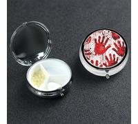 Bloody Handprints Pill Box 3 Compartment Round Metal Pill Case for Purse & Pocket, Portable Medicine Organizer Travel Pillbox Daily Pill Container Holder to Hold Vitamins, Fish Oil