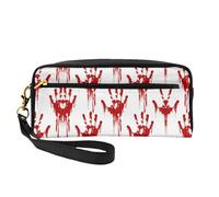 Bloody Handprints Print Leather Small Makeup Bag – Reusable Cosmetic Accessories Organizer, Travel Toiletry Bag