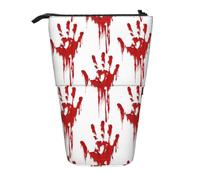 Bloody Handprints print Telescopic pencil case, fit for multi-functional pencil makeup bag storage bag and wallet, Black, One Size, Fashion