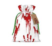 (Bloody Handprints) Printed Christmas M Size Gift Bags with Green Ribbon Drawstring Candy Bags for Kids Xmas Holiday Christmas Eve Presents