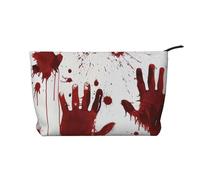 Bloody Handprints Printed Corduroy Makeup Bag for Women Cute Make up Bag Travel Cosmetic Bag with Wristlet