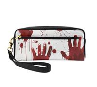 Bloody Handprints Printed Leather Makeup Bags with Wrist Strap Portable Travel Toiletry Bag Cosmetic Organizer Bag for Women