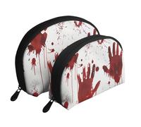 Bloody Handprints Printed Makeup Bags 2-Piece Portable Shell Travel Toiletry Bag Cosmetic Organizer Bag for Women