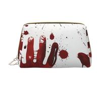 Bloody Handprints Printed Small Makeup Bag Portable Leather Make up Bag Travel Zipper Cosmetic Bags Organizer for Women