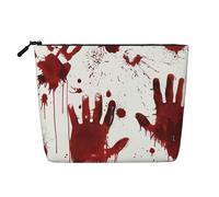 Bloody Handprints Printed Travel Makeup Bag Imitation Linen Cosmetic Bags Waterproof Cosmetic Case Organizer for Women