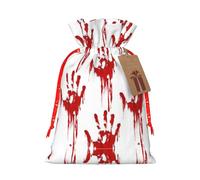 Bloody Handprints Printing Cute Christmas Bag Drawstring Design 4.7x6.9 Inch For Christmas Party Birthday Gift Packaging