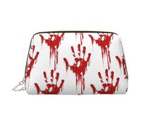 Bloody Handprints Toiletry Cosmetics Bag, Portable Travel Cosmetic Makeup Bag,PVC Leather,with Compartments