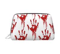 Bloody Handprints Toiletry Cosmetics Bag, Portable Travel Cosmetic Makeup Bag,PVC Leather,with Compartments