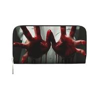 Bloody Hands Leather Wallet For Women Girl, Zip Around Credit Card Holder Long Pu Wallet Clutch Purse Waterproof Travel Handbag