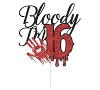 Bloody I'm 16 Cake Topper, Happy 16th Birthday Cake Decorations, Have a Killer Birthday, Halloween Zombie Vampire Themed 16th Bday Party Decorations Glitter
