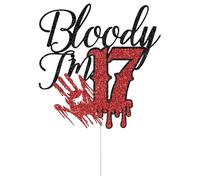 Bloody I'm 17 Cake Topper, Happy 17th Birthday Cake Decorations, Have a Killer Birthday, Halloween Zombie Vampire Themed 17th Bday Party Decorations Glitter
