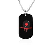 Bloody Music Vinyl Record Dog Tag Necklace Stainless Steel Plated Pendant Memorial Jewelry Gift for Men Women
