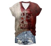 Bloody Problem Solved T Shirt, Halloween Party Horror Funny Costume Tee Bloody Art Short Sleeve Top Blood Print T Shirt Blood Curdling Tee Horror Shirts Womens Funny Shirts