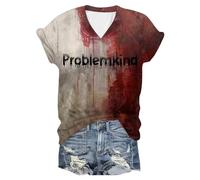 Bloody Problem Solved T Shirt, Halloween Party Horror Funny Costume Tee Bloody Art Short Sleeve Top Blood Print Shirt Blood Curdling Women'S V-Neck Short-Sleeve Halloween Print T Top