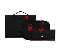 Bloody Red Handprints Blood Drops on Black Dark 3 PCs Set Toiletry bags, 1 Women's Travel Cosmetic Bag, 1 Hanging Toiletry Wash Bag, 1 Brush Case, Portable Makeup Storage Case