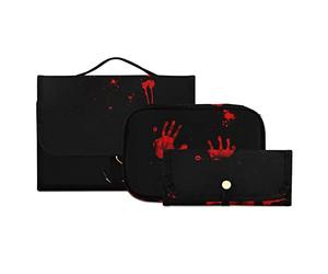 Bloody Red Handprints Blood Drops on Black Dark 3 PCs Set Toiletry bags, 1 Women's Travel Cosmetic Bag, 1 Hanging Toiletry Wash Bag, 1 Brush Case, Portable Makeup Storage Case