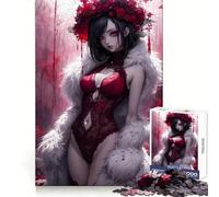 Bloody Rose Anime Lady 1000 Pieces Jigsaws Adults Puzzles Cognitive Memory Serene Escape Exact Cut Art Xmas Gift (38X26CM)