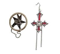 Bloody Skull Rose Inverted Cross Pendant Earrings Vintage Gothic Cross Pendant Earrings Devil Jewelry Long Chain Earrings Long Chain Earrings for Women