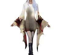 Bloody Splatter Halloween Costume Woman Dresses Vampire Dress Women Crewneck Spiderweb Plus Size Flared Bell Long Sleeve Spider Stretchy Party Mini Ghost Slim Fit Horror Dress, Grey, XXL