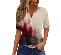 Bloody Tees for Women Halloween Scary Printed Spooky Season Shirts Casual 3/4 Length Sleeve Top Blood Splatte Horror Clothes Halloween Fashion Gift Tops (Watermelon Red, XL)