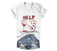 Bloody Trust Me I'm a Sweet Transvestite Scary Halloween T-Shirt Womens Shirt Blood Splatter Let's Go Ghouls Embroidered Cat Graphic Tshirts Tops, Brick Red, 5XL