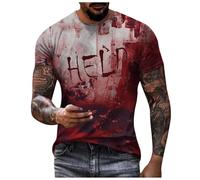Bloody Tshirt Men Plus Size Bloody Shirt Bloodstained Print Short Sleeve T-Shirts Casual Crew Neck Tee Basic Tops Horror T Shirts Halloween Costumes for Teenage Boys (White, XXL)