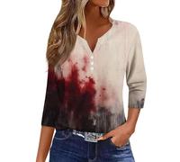 Bloody Tshirts for Women Halloween Scary Blood Print Shirt 3/4 Length Sleeve Top Happy Festival Family Party Celebration Halloween Themed Parties Costume (Brick Red, S)