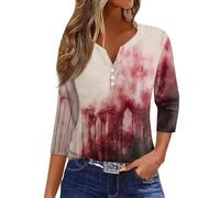Bloody Tshirts for Women Halloween Scary Blood Print Shirt 3/4 Length Sleeve Top Happy Festival Family Party Celebration Halloween Themed Parties Costume (Red, M)