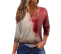 Bloody Tshirts for Women Halloween Scary Blood Print Shirt 3/4 Length Sleeve Top Happy Festival Family Party Celebration Halloween Themed Parties Costume (Orange, XXXL)