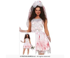 Bloody Wife Ladies Zombie Bride Halloween Fancy Dress Costume UK 8-16
