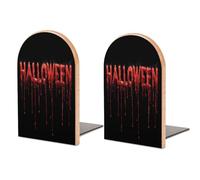 Bloody Word HALLOWEEN Wooden Bookends Shelves 2 PCS Sturdy Book Holders Desktop Organizer for Home Office Libraries