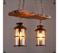 BLOOHK 2-Light Rustic Wood Pendant Light, Farmhouse Linear Ceiling Lamp
