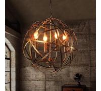 BLOOHK 4-Light Nested Metal Globe Pendant Light Industrial Farmhouse Orb Chandelier, Rustic Bronze Sphere Hanging Lamp for Dining Room Kitchen Island